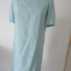 Robe AKRIS Turquoise Feuilles brodées