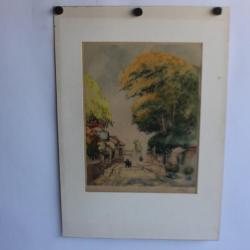 Eau Forte signée Rue de village J. F. Millet Barbizon