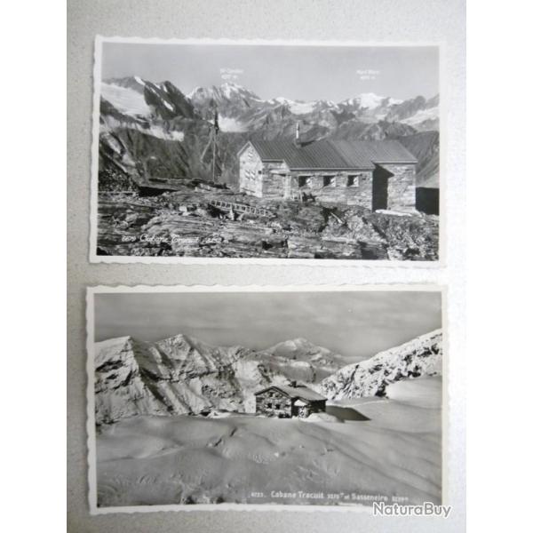 2 CP photo Suisse Valais Cabane Tracuit Sasseneire Carte Postale