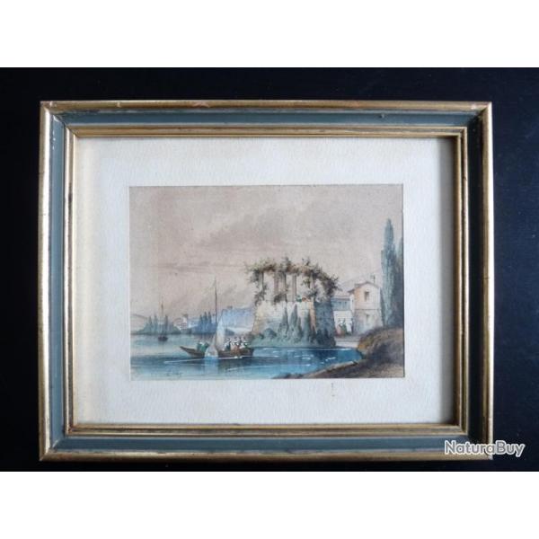 Gravure A. THEZ ? Village bord de mer