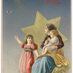 CP Heureux Noël Enfants Étoile relief dorée