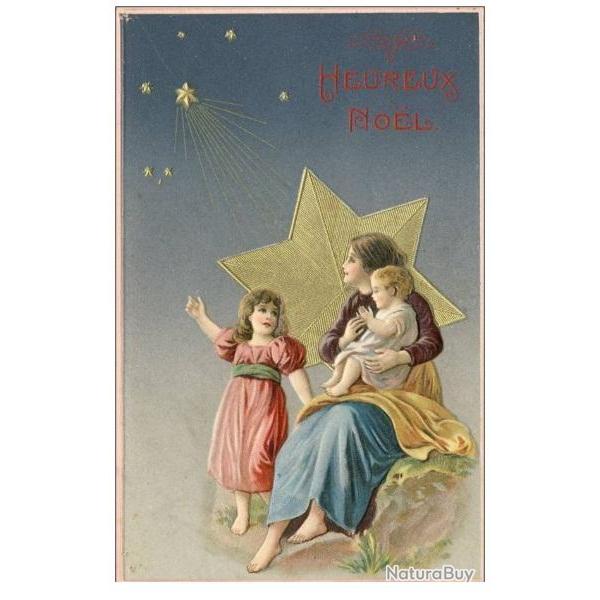 CP Heureux Nol Enfants toile relief dore