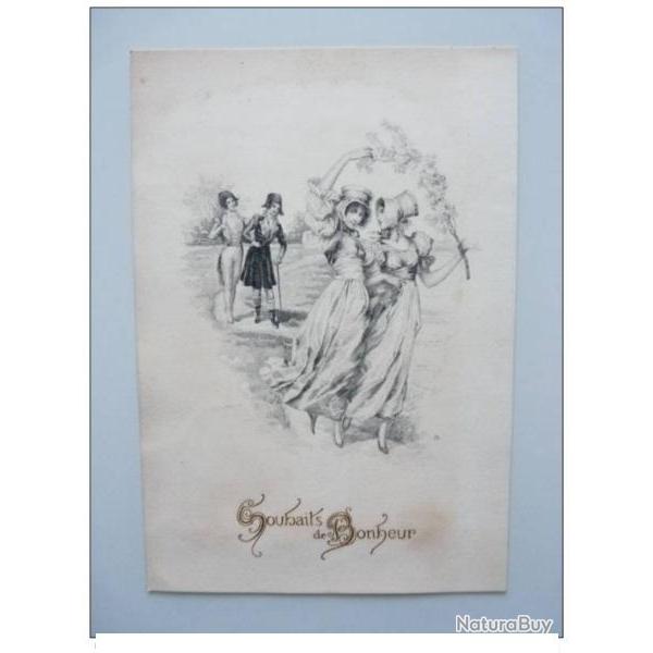 CP Carte de voeux poque Souhaits de Bonheur 1898