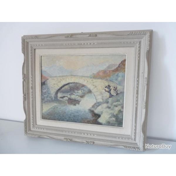 Peinture sur panneau J. Hrzeler Ponte Romano Val d'Aoste Italie Tableau