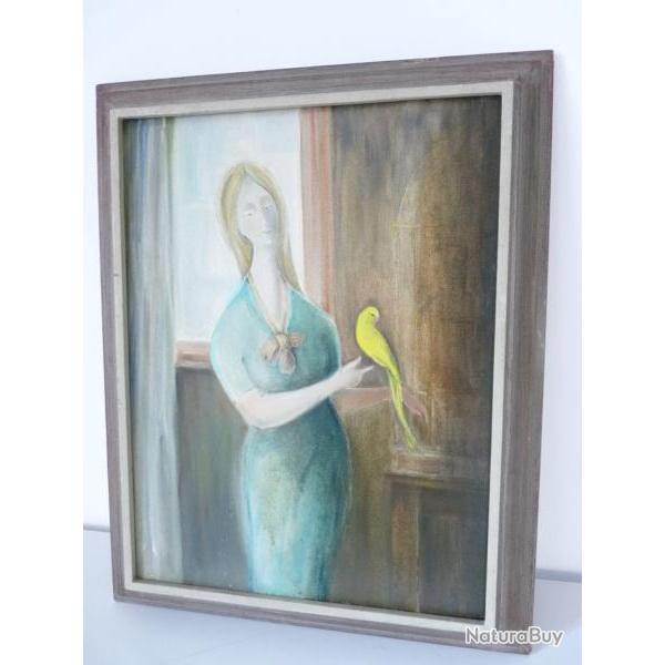 Peinture sur toile Femme  la perruche A. FRASCAROLO