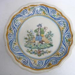 Assiette creuse céramique signée FK et TS Musique Flûte