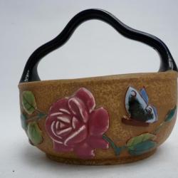 Panier céramique Amphora Fleurs Papillons Tchécoslovaquie