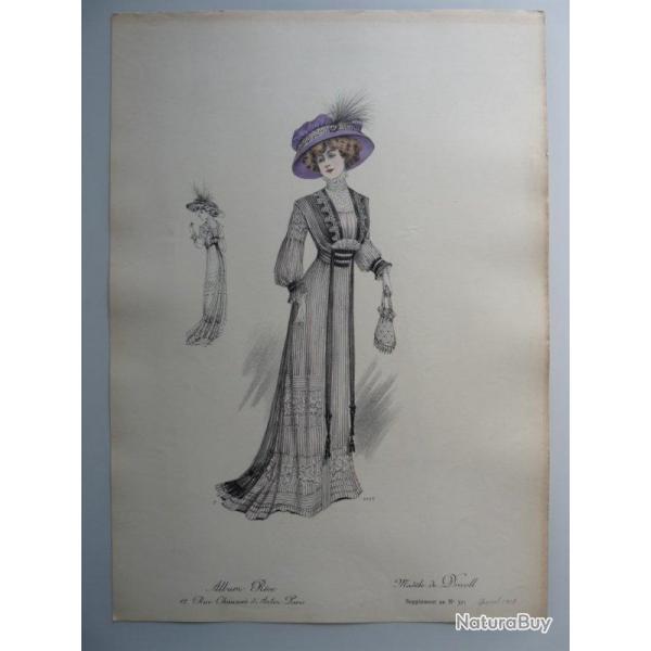 Grande Gravure Accessoires de Mode Femme 1909 Chapeaux
