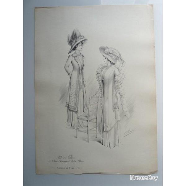 Grande Gravure Accessoires de Mode Femme 1909 Chapeaux