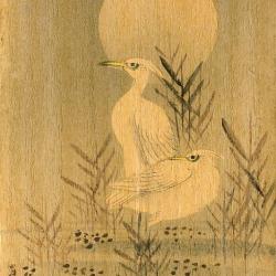 CPA Japon fantaisie peinte main trame bois Héron