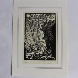 Bois gravé original Pino Della Selva Soleil couchant 1944