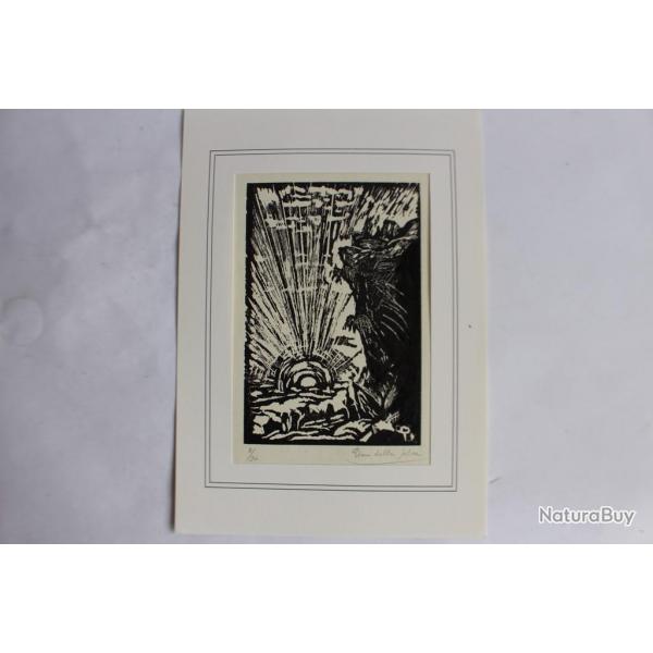 Bois grav original Pino Della Selva Soleil couchant 1944