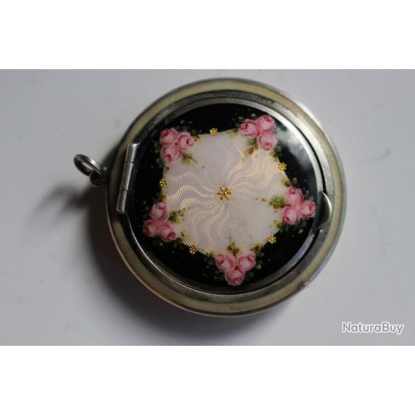 Boite a poudre argent guilloch maill