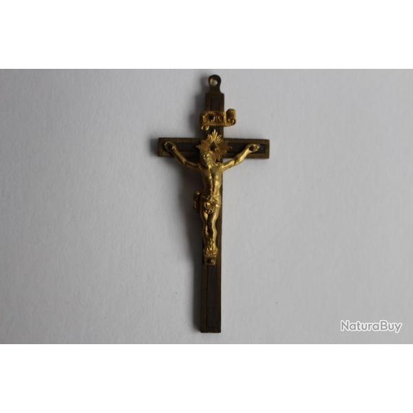 Ancienne croix bois laiton XIXe religion