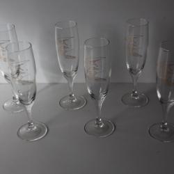 HANS ERNI 6 flutes a champagne illustrées Colombe