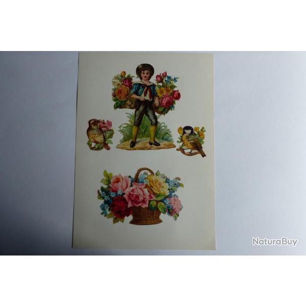 Images chromos gaufrs dcoups enfant panier de fleurs 1890