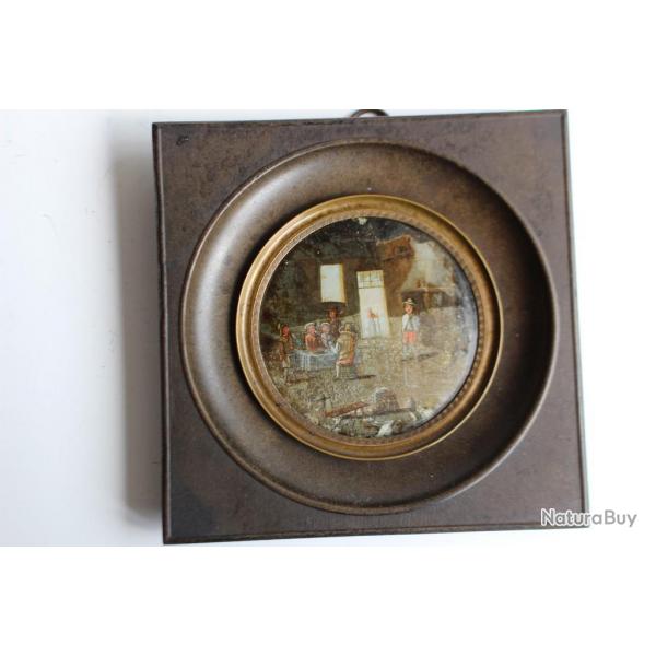 Peinture sous verre intrieur de ferme Haute Savoie/Suisse XIXe sicle