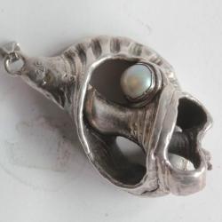 Bijoux pendentif coquillage argent perle vintage