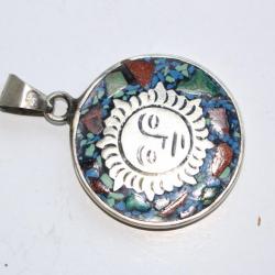 Pendentif argent et pierres Soleil Mexique