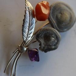 Broche argent + pierres vintage bijoux