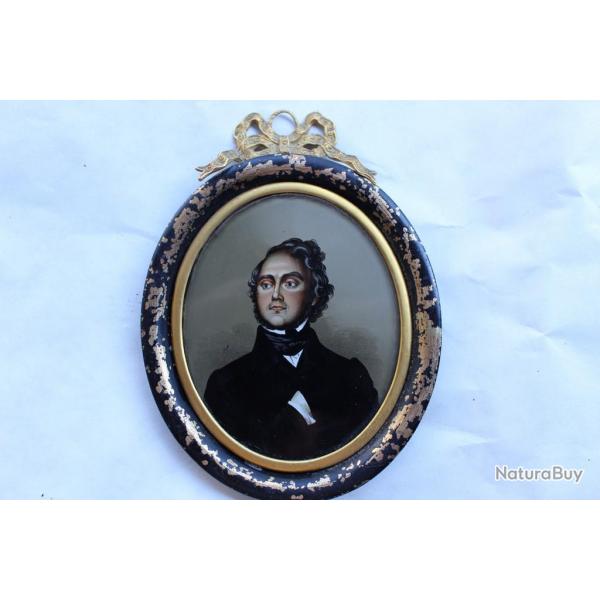 Portrait peinture sous verre Napolon III (1)