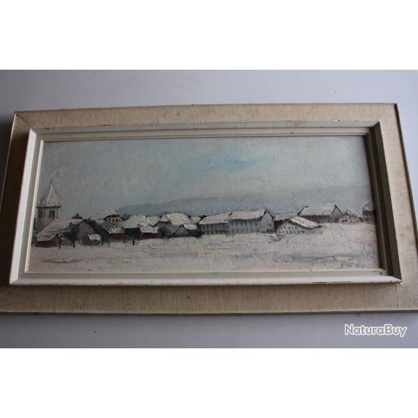 Tableau Louis Rey ? village de montagne enneig