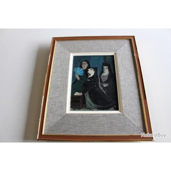 Olga Reiwald tableau Acrylique sur isorel    Espagnoles a l'glise