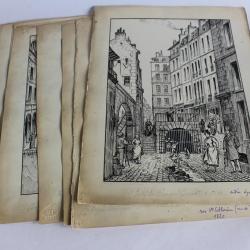 Sept dessins originaux  les égouts  de Paris