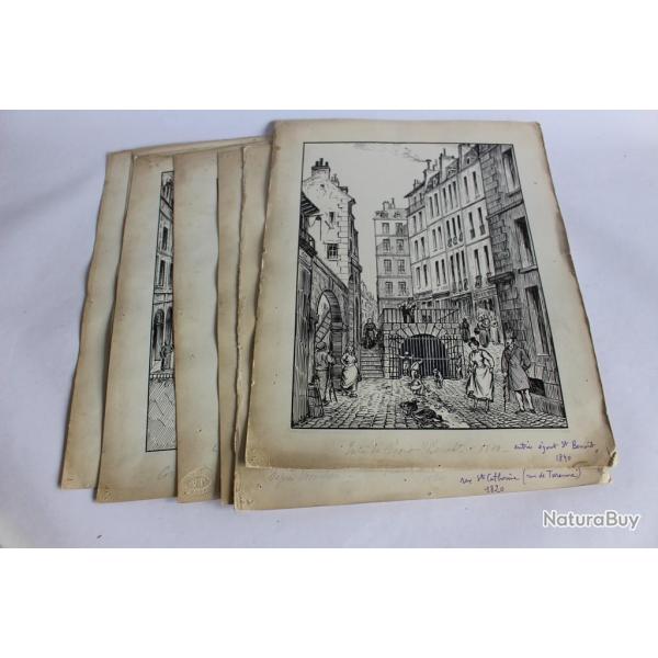 Sept dessins originaux  les gouts  de Paris