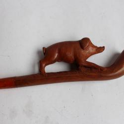 Fume cigarette bois sculpté Cochon sanglier MP Art populaire