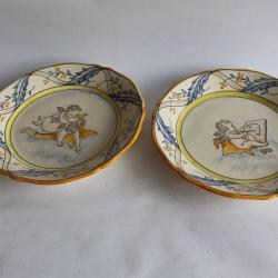 Anciennes assiettes faïence de Charolles décor anges