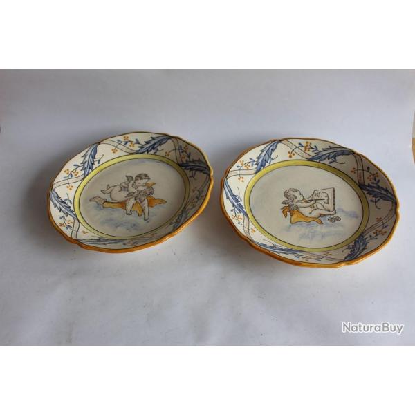Anciennes assiettes faence de Charolles dcor anges
