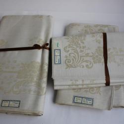 Nappe + 12 serviettes mi - fil en damassé or 140/280