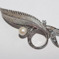 Ancienne broche argent rhodié perle