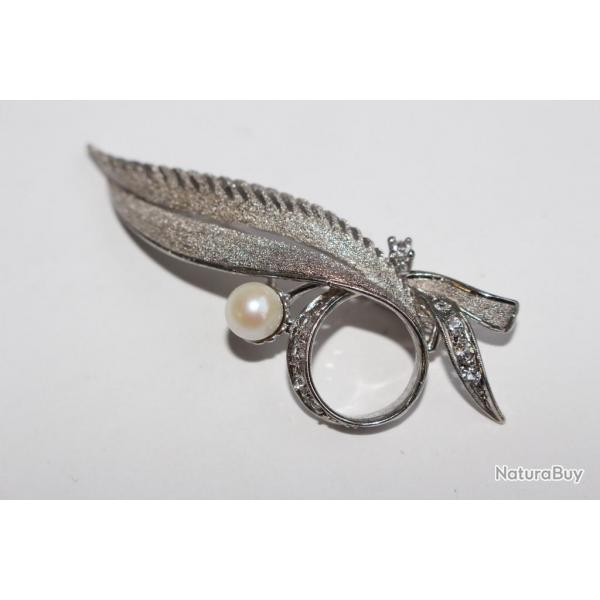 Ancienne broche argent rhodi perle