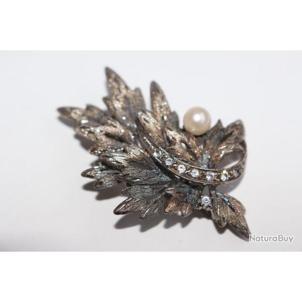 Ancienne broche argent rhodi perle