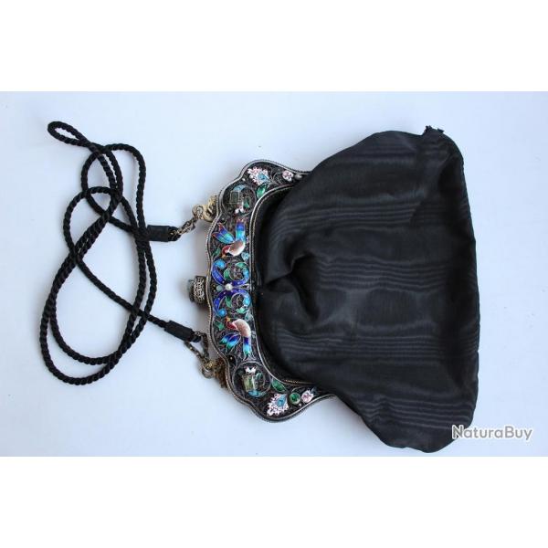 Minaudire Chine argent maill et pierres prcieuses