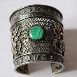 Bracelet Oriental argent malachite Bouddhas Chine