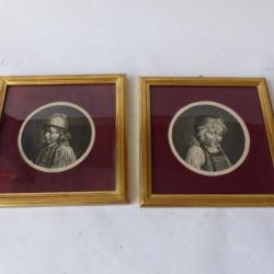 Paire de portraits gravé 1799 famille Köning