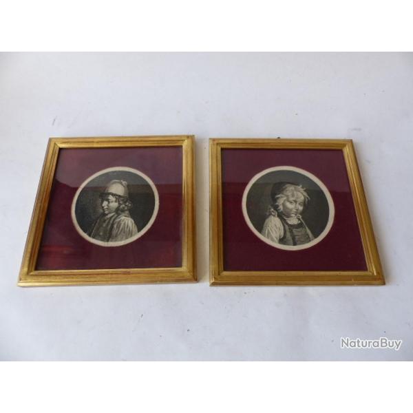 Paire de portraits grav 1799 famille Kning