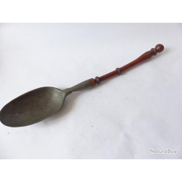 Cuillre a ragout bois et etain Art populaire cuisine