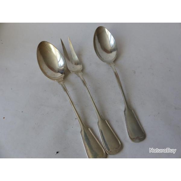 Cuillre a ragout + service a salade mtal argent