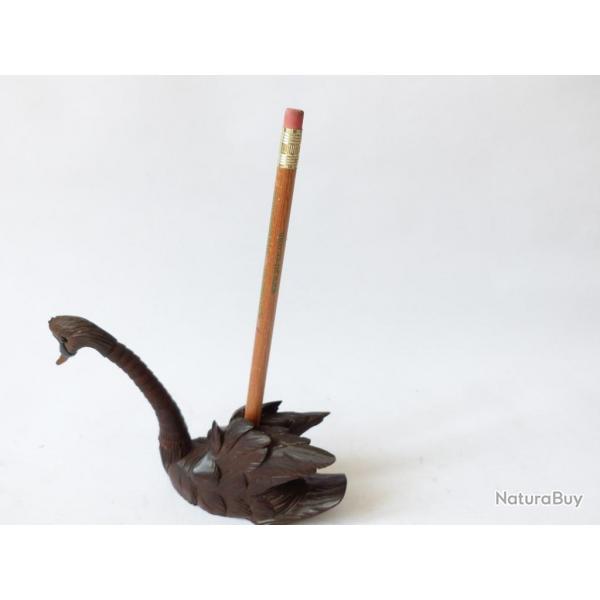 Cygne porte crayon articul en bois sculpt Art populaire Suisse Brienz