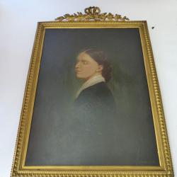 Peinture portrait sur panneau XIXe siècle cadre laiton