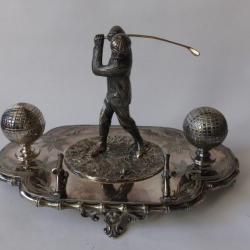 Encrier porte plume golf Art nouveau métal argenté