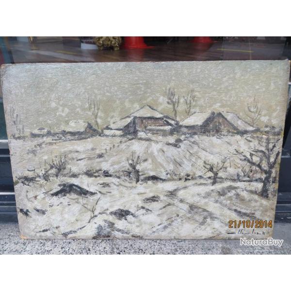 Peinture  l'huile sur panneau Hiver Marius Chambaz