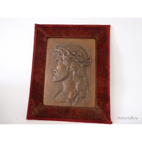 Bas relief Christ cuivre XIXe sicle