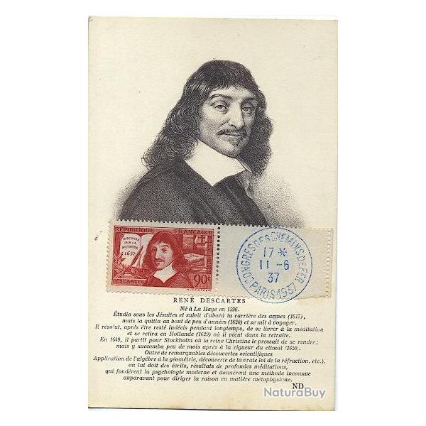 Carte-maximum France n 341 - Ren Descartes