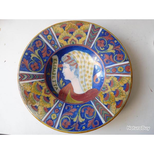 Plat faence Elisabetta Alfredo Santarelli 1874-1957 Italie majolica