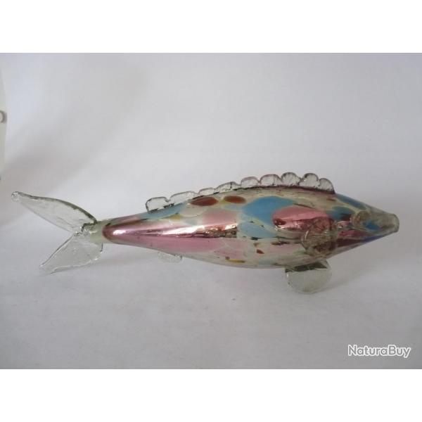 Grand poisson verre souffl mercuris ou eglomis XIXe sicle